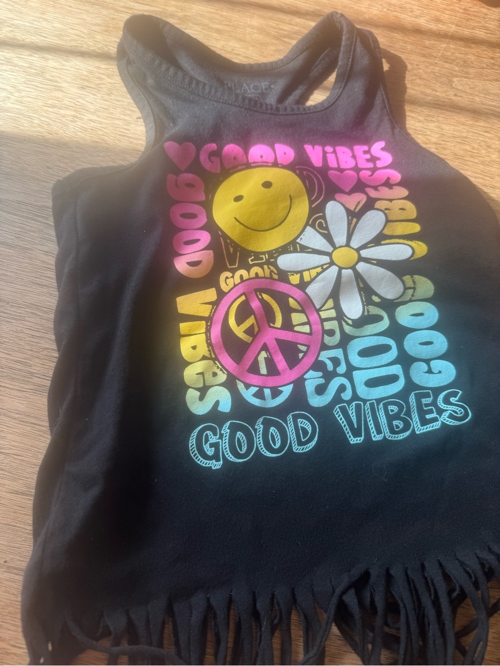 The Children's Place Black Graphic 'Good Vibes' Fringe Tank Top